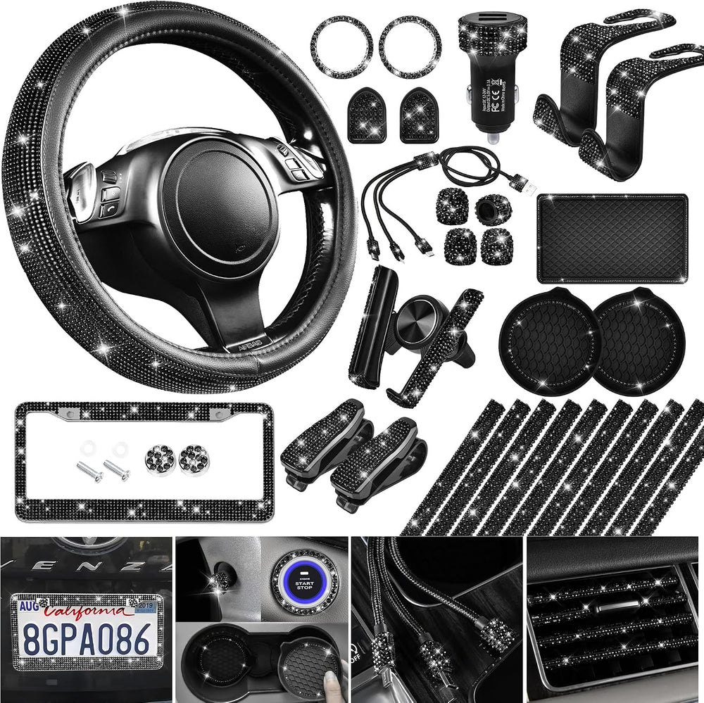 CAR PASS 30 PCS Bling Diamond Car Accessories Set for Women, Bling Steering W...