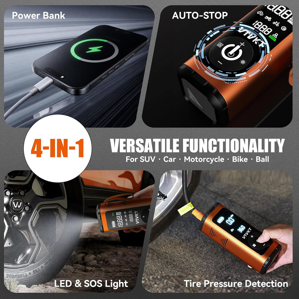 Tire Inflator Portable Air Compressor, 12000mAh Handheld Cordless Air Pump