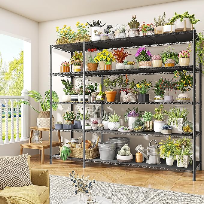 52.36" W Storage Shelves Metal Shelving Unit Load 1400LBS 5 Tier Wire Ra...