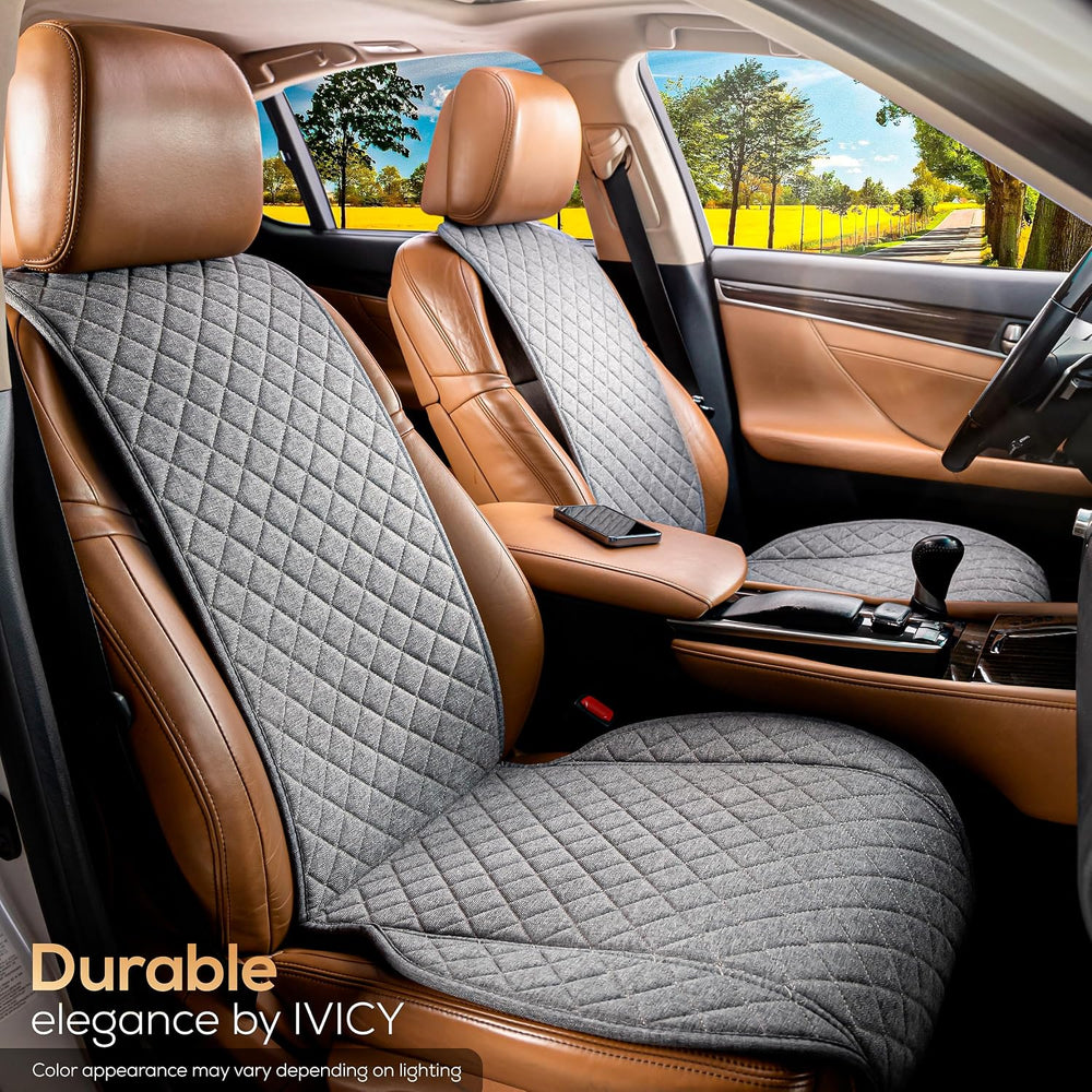 IVICY Faux Linen Front Car Seat Cover, Seat Protector, 1 Unit, Cool Gray
