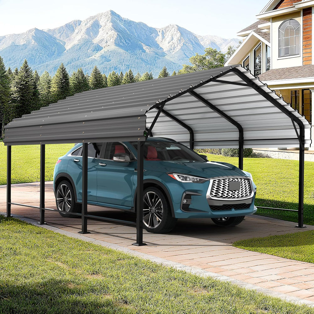 JAMFLY Carport, Heavy Duty Carport Canopy with Galvanized Steel Roof and Fram...